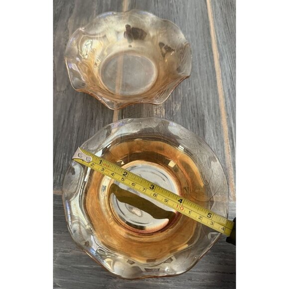 Vintage Amber Glass Bowls Set Of 2 With Intricate Floral Designs - 6" Diameter D - Picture 10 of 11